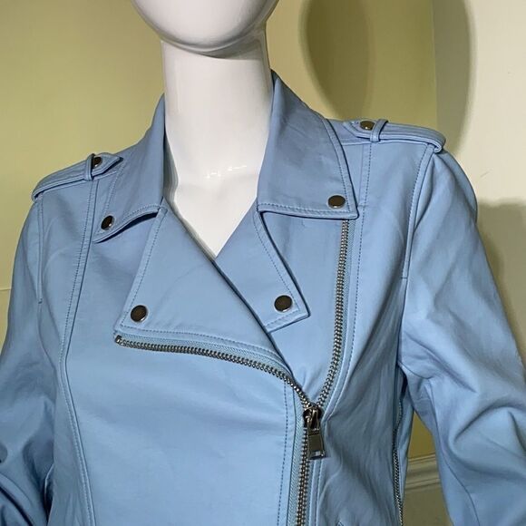 Thyme Maternity & After Baby Blue Faux Leather Motorcycle Jacket - Picture 9 of 16
